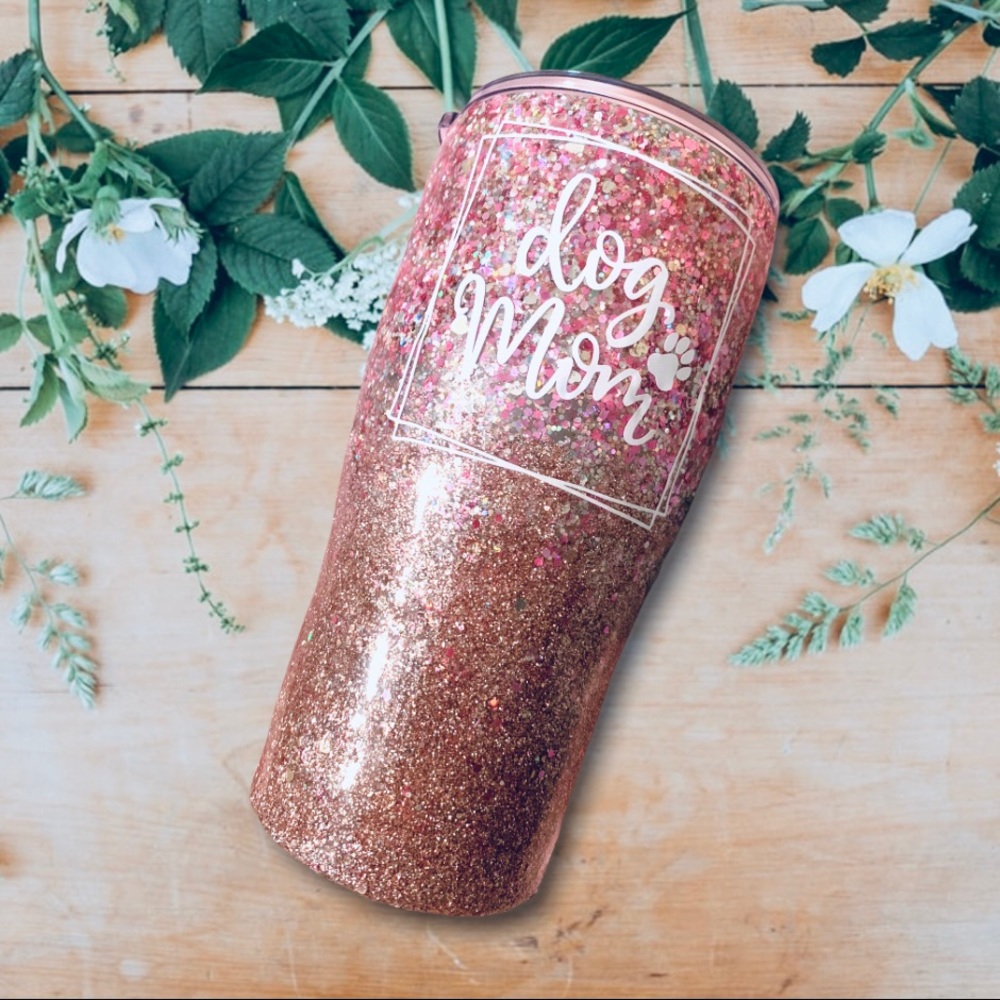 Fun sparkle glitter Dog Mom tumbler
